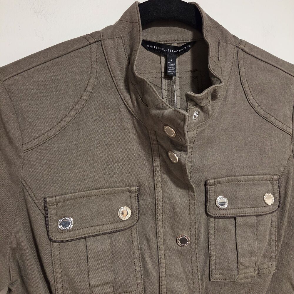 White House Black Market Casual Utility Jacket Sz 4 Olive Green Short Sleeve New - Picture 2 of 11
